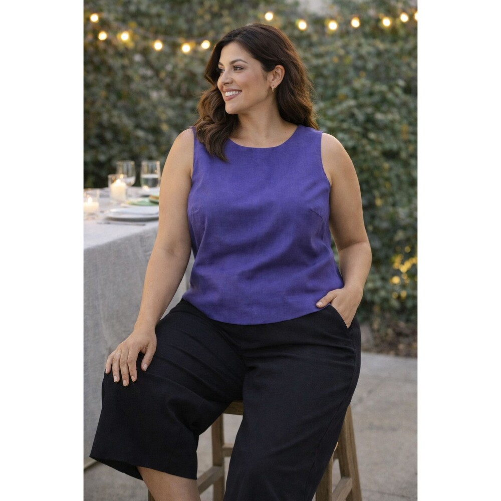 Elisabeth Periwinkle Sleeveless Silk Linen Blend Business Casual Top Size 18